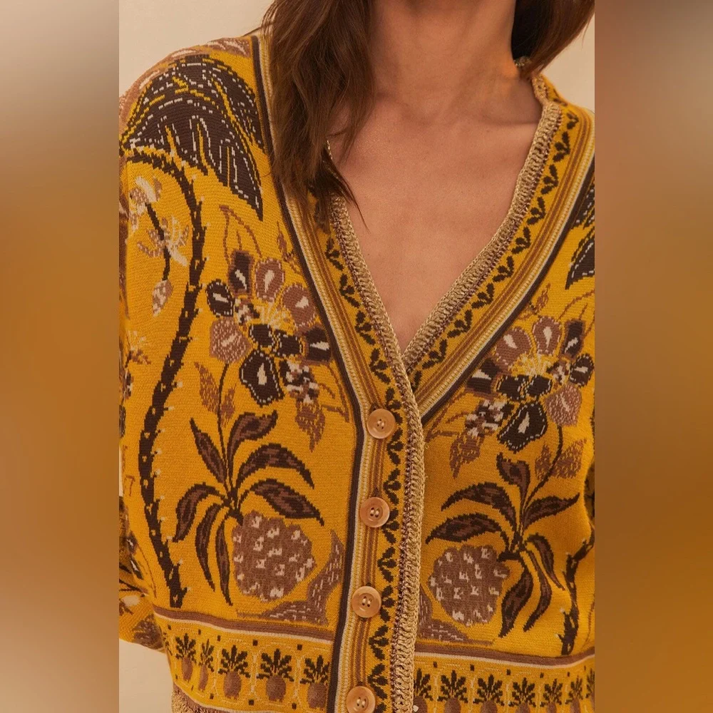 Farm Rio: Yellow Golden Oasis Knit Cardigan - Picture 6 of 10